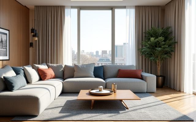 Render interior de salón moderno sostenbile